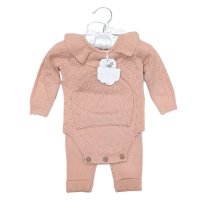 E07648: Baby Pink True Knit 3 Piece Outfit On A Satin Padded Hanger  (0-12 Months)